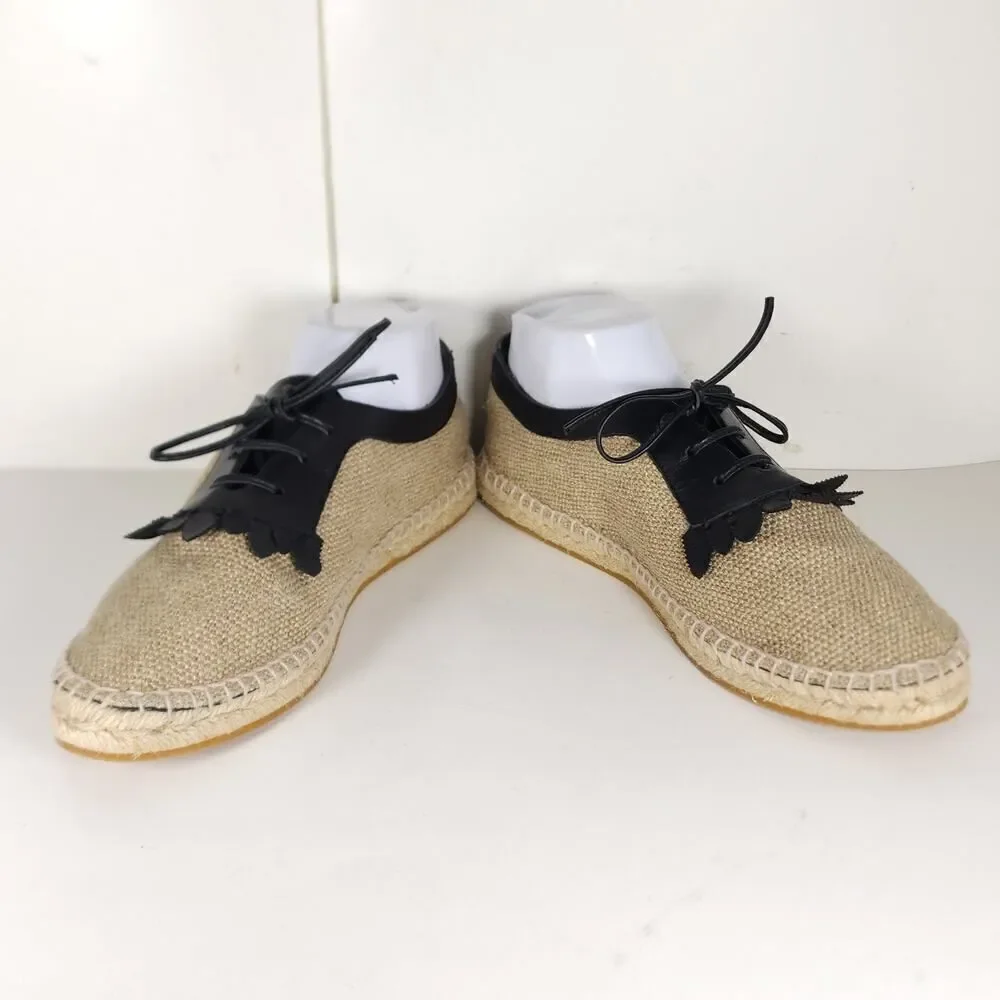 BOTTEGA VENETA Women's 39 US8,5 Beige Woven Canvas Leather Espadrilles Loafers